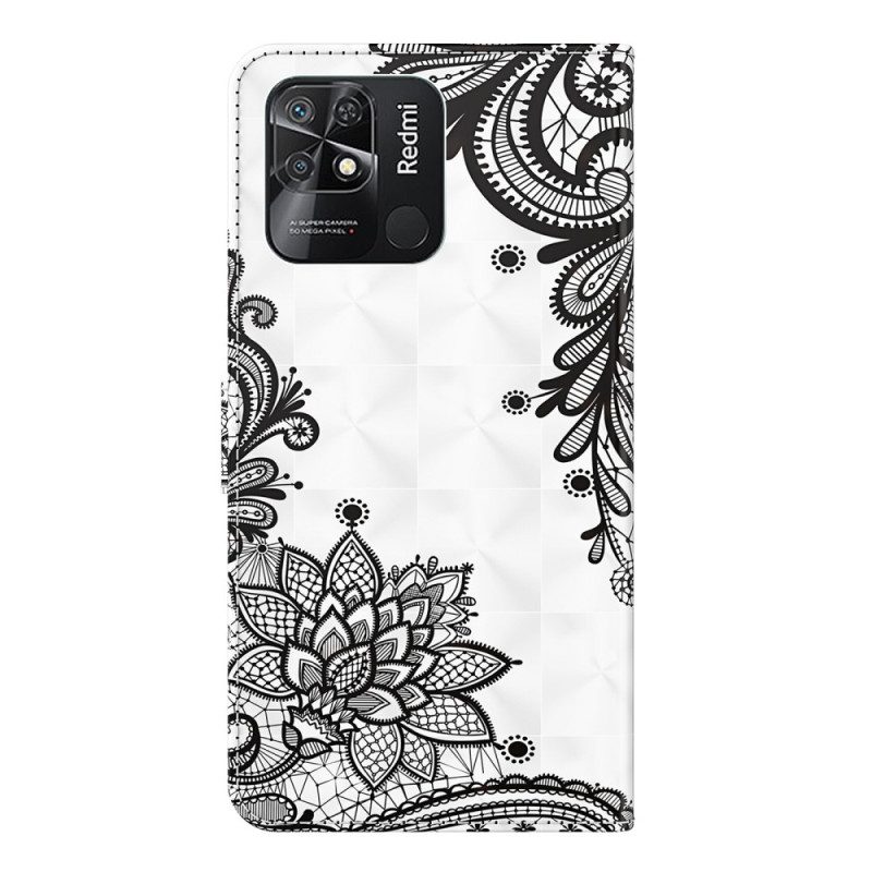 Custodia in pelle Xiaomi Redmi 10C Pizzo Con Spalline