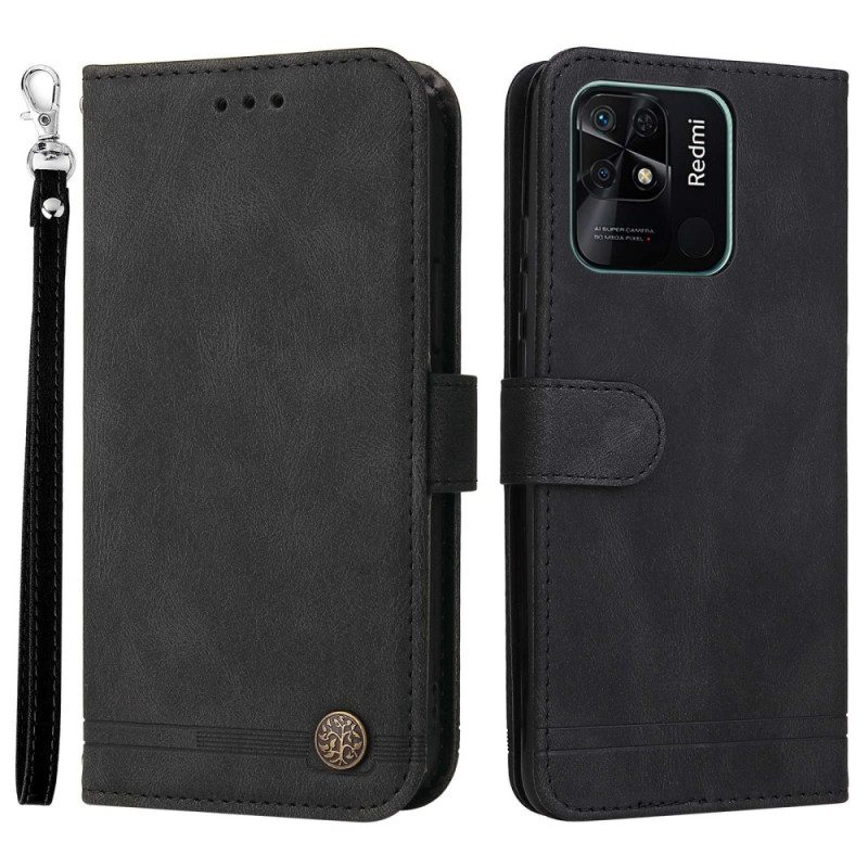 Custodia in pelle Xiaomi Redmi 10C Stile In Pelle Con Rivetto Decorativo