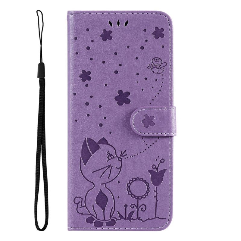 Custodia in pelle Xiaomi Redmi 10C Strappy Cat E Api