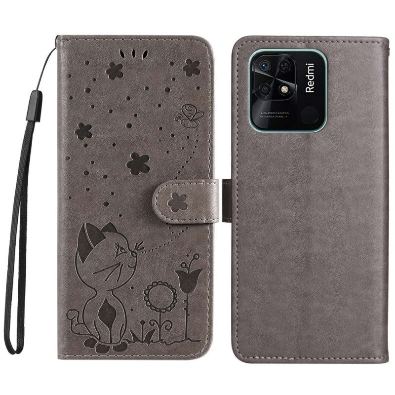 Custodia in pelle Xiaomi Redmi 10C Strappy Cat E Api