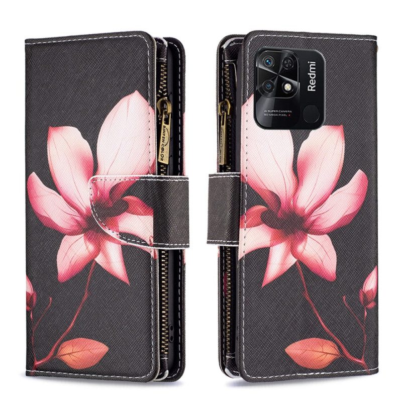 Custodia in pelle Xiaomi Redmi 10C Tasca Con Zip A Fiore