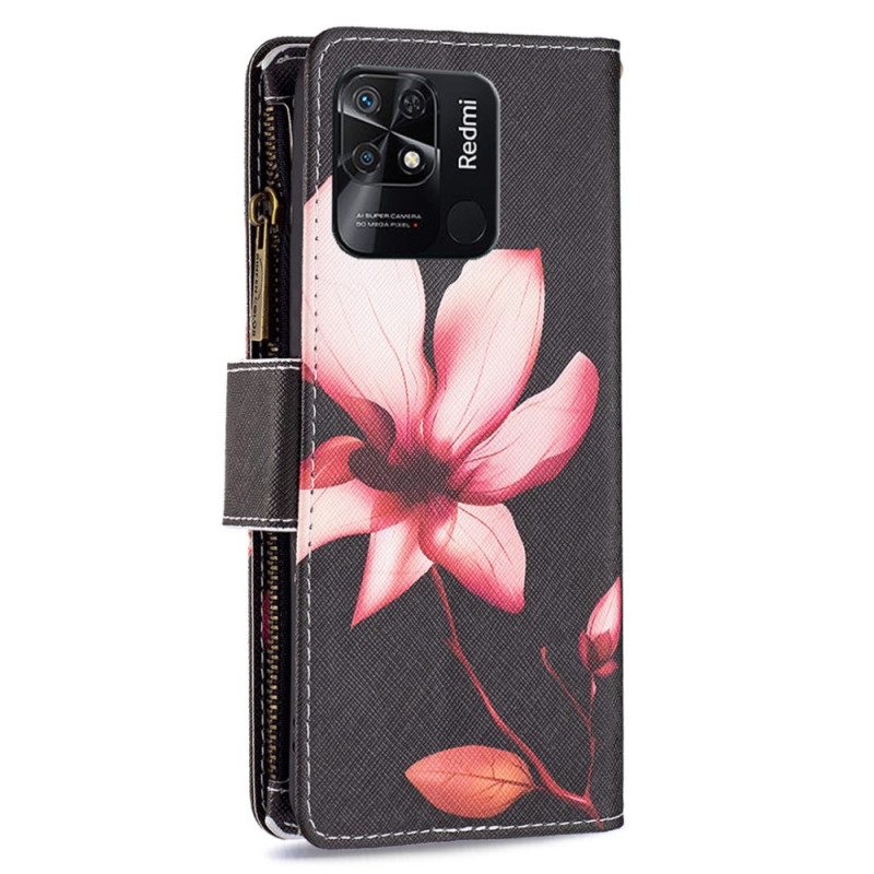 Custodia in pelle Xiaomi Redmi 10C Tasca Con Zip A Fiore