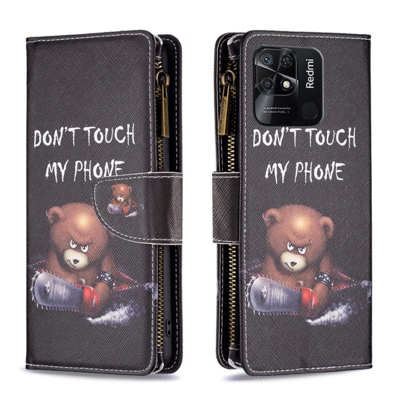 Custodia in pelle Xiaomi Redmi 10C Tasca Con Zip Dangerous Bear