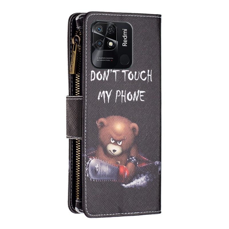 Custodia in pelle Xiaomi Redmi 10C Tasca Con Zip Dangerous Bear