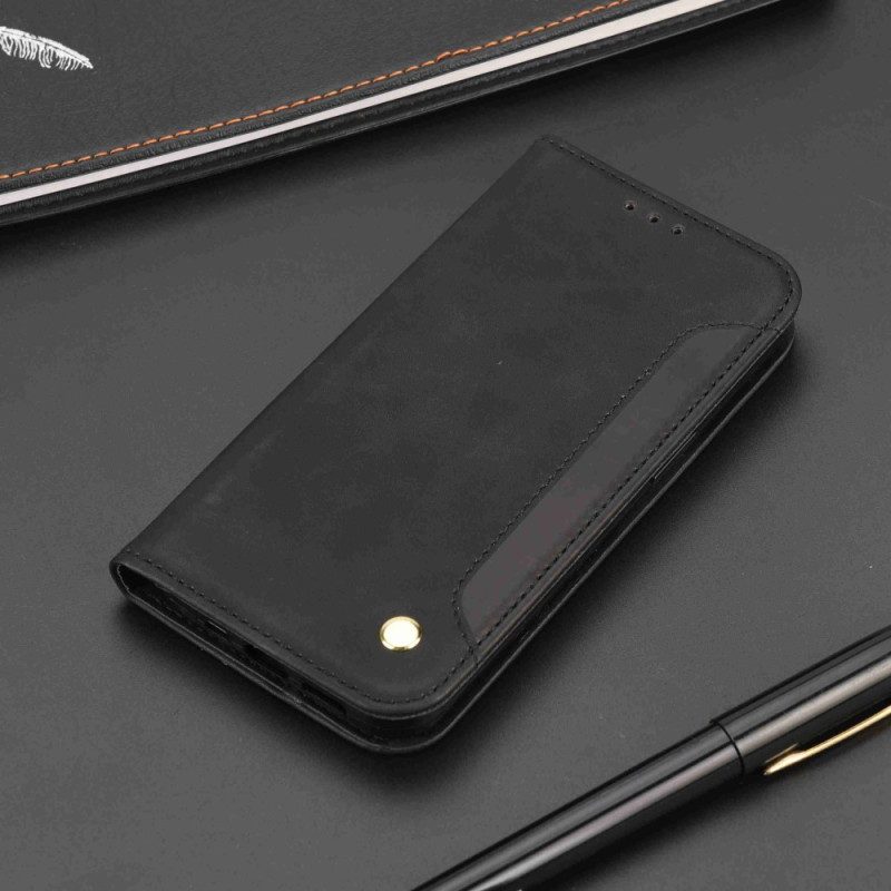 Folio Cover Xiaomi Redmi 10C Custodia in pelle Bicolore Con Rivetto