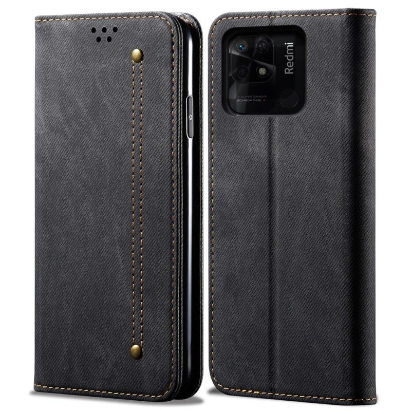 Folio Cover Xiaomi Redmi 10C Custodia in pelle Tessuto Denim