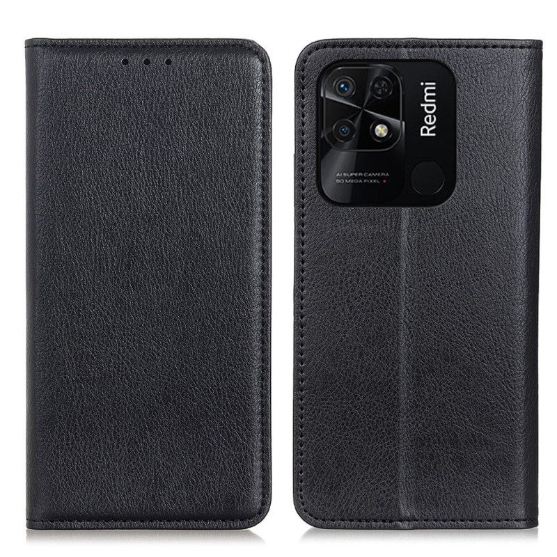 Folio Cover Xiaomi Redmi 10C Custodia in pelle Trama Di Cuoio Spaccato Di Litchi