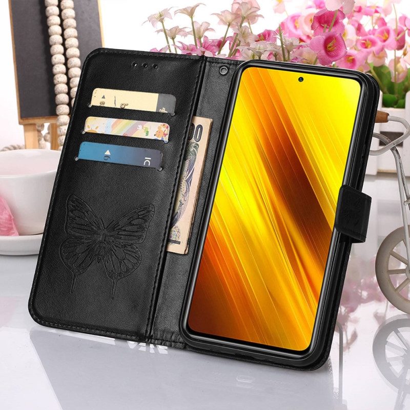 Folio Cover Xiaomi Redmi 10C Design A Farfalla Con Cordino