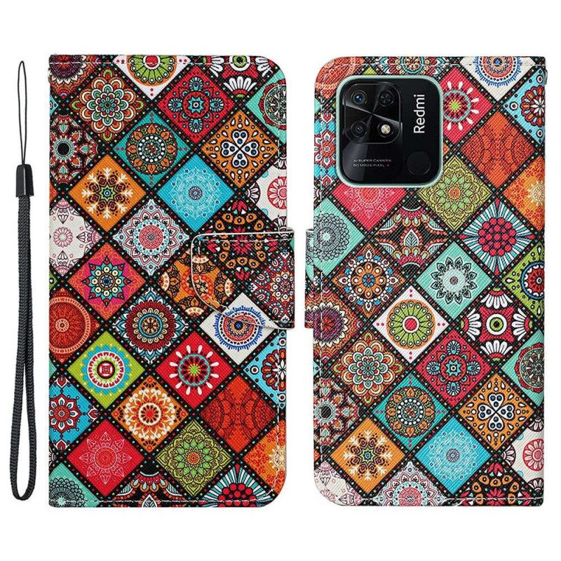 Folio Cover Xiaomi Redmi 10C Patchwork Con Spalline