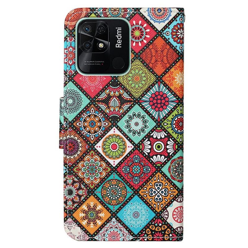 Folio Cover Xiaomi Redmi 10C Patchwork Con Spalline