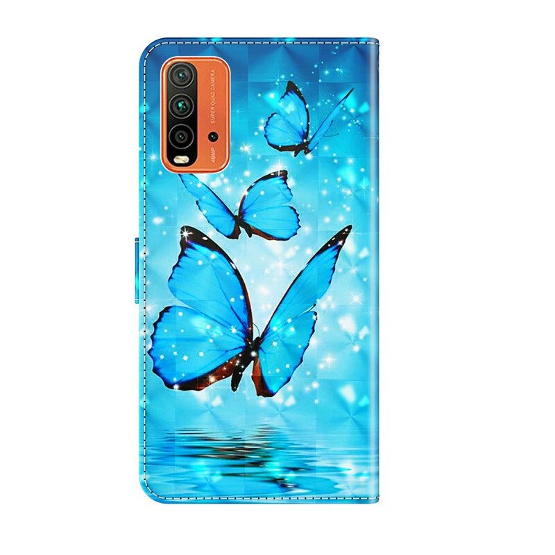 Custodia in pelle Xiaomi Redmi 9T Farfalle Blu Volanti