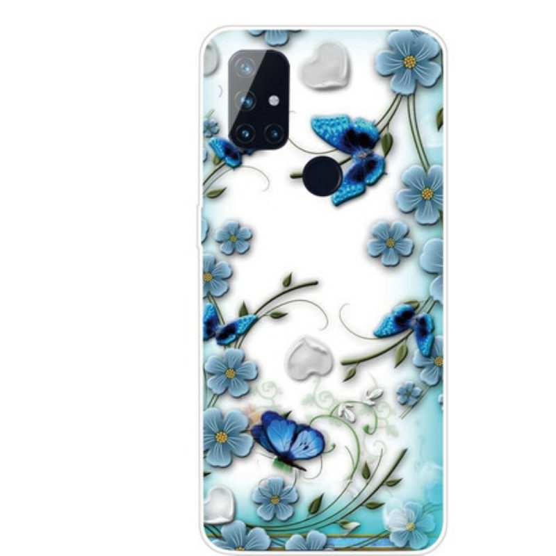 Cover OnePlus Nord N10 Farfalle E Fiori Retrò Senza Soluzione Di Continuità