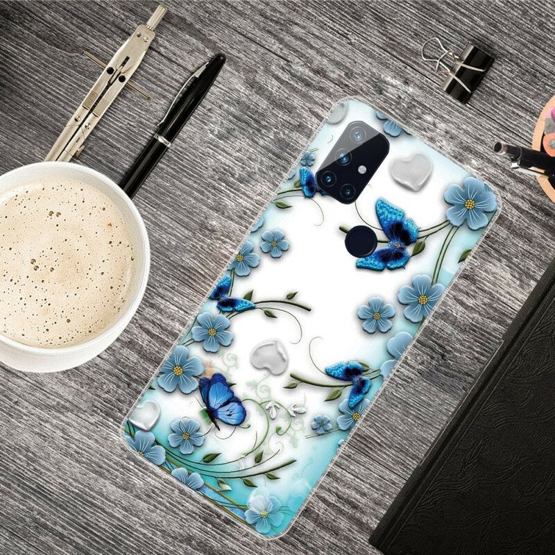 Cover OnePlus Nord N10 Farfalle E Fiori Retrò Senza Soluzione Di Continuità