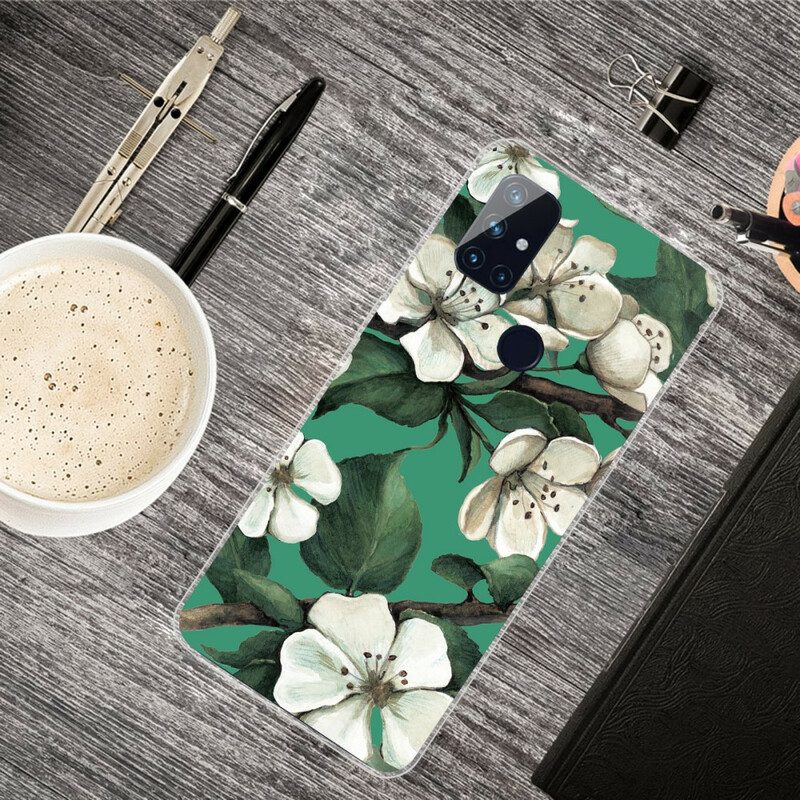 Cover OnePlus Nord N10 Fiori Bianchi Dipinti