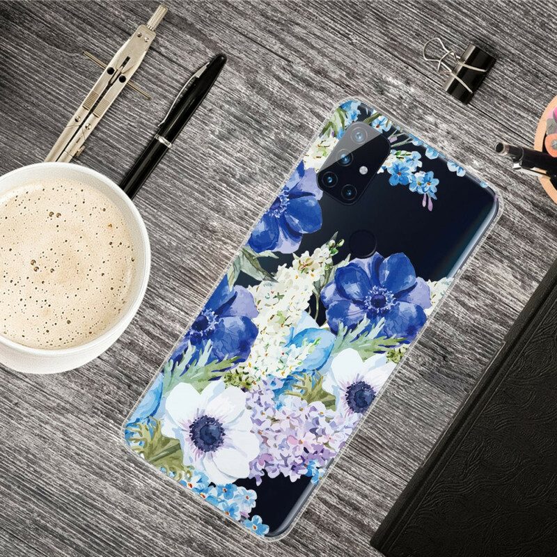 Cover OnePlus Nord N10 Fiori Blu Dell'acquerello Senza Soluzione Di Continuità