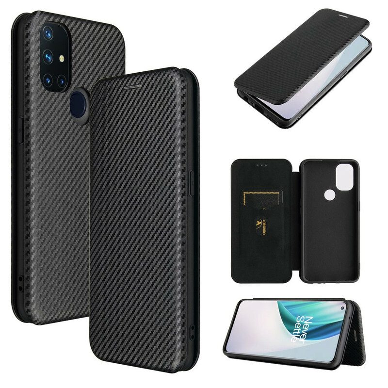 Folio Cover OnePlus Nord N10 Custodia in pelle Fibra Di Carbonio