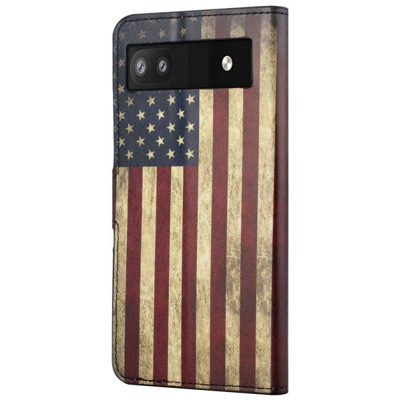 Custodia in pelle Google Pixel 6A Bandiera Americana