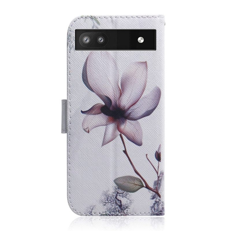 Custodia in pelle Google Pixel 6A Fiore Rosa