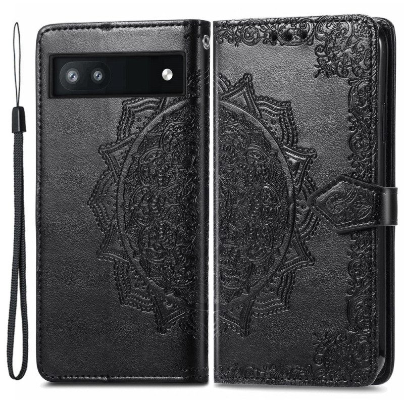 Custodia in pelle Google Pixel 6A Mandala Del Sole Con Cinghie