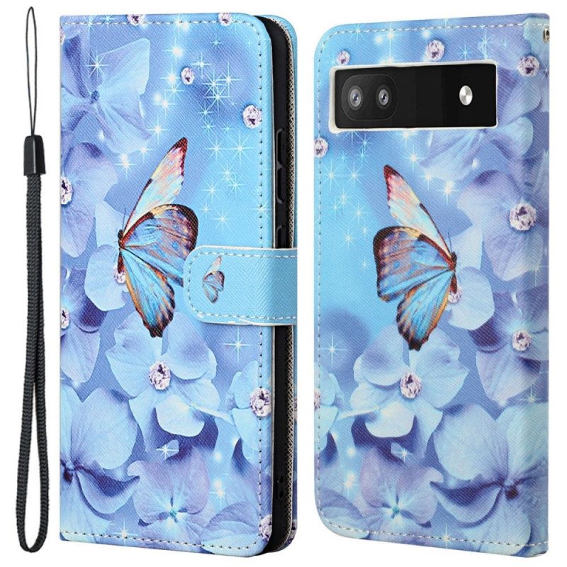 Custodia in pelle Google Pixel 6A Perizoma Farfalle