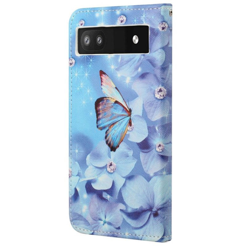 Custodia in pelle Google Pixel 6A Perizoma Farfalle