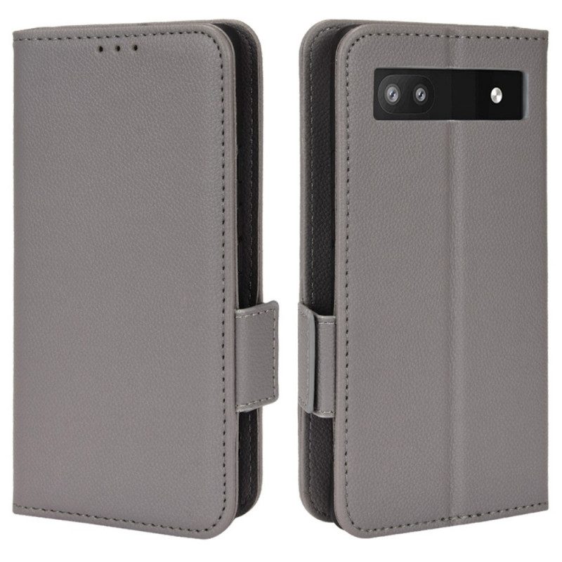 Folio Cover Google Pixel 6A Doppia Chiusura In Pelle Litchi