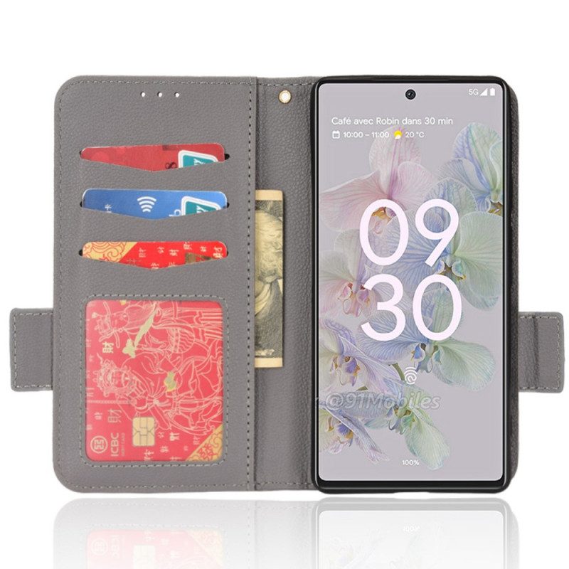 Folio Cover Google Pixel 6A Doppia Chiusura In Pelle Litchi