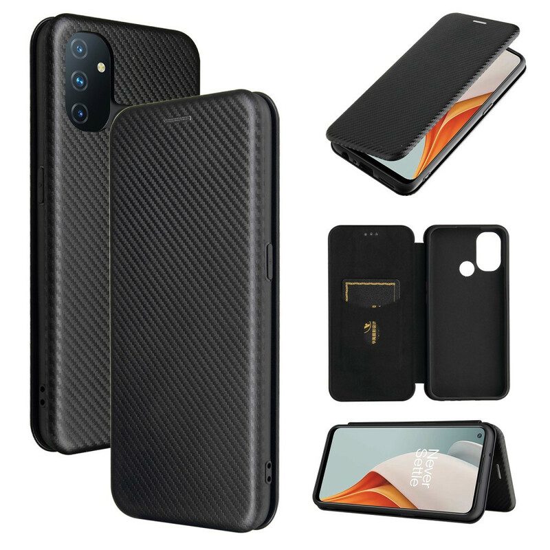 Folio Cover OnePlus Nord N100 Custodia in pelle Fibra Di Carbonio