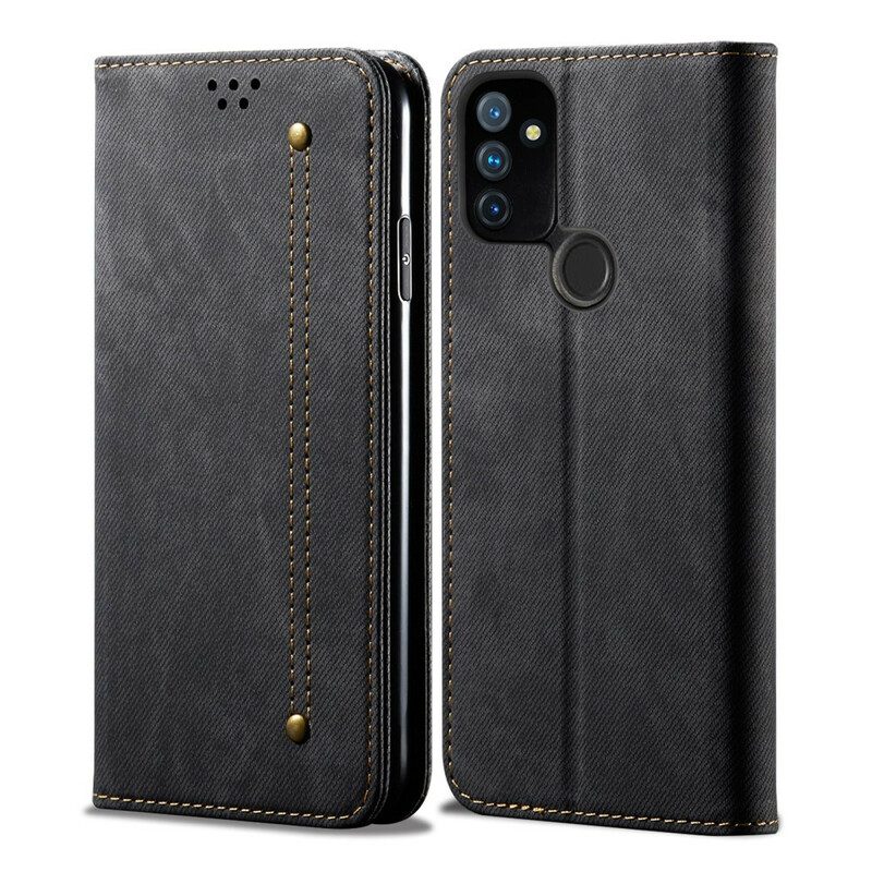 Folio Cover OnePlus Nord N100 Custodia in pelle Trama Di Jeans In Ecopelle