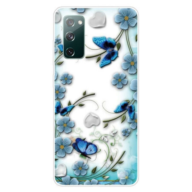 Cover Samsung Galaxy S20 FE Farfalle E Fiori Retrò Senza Soluzione Di Continuità