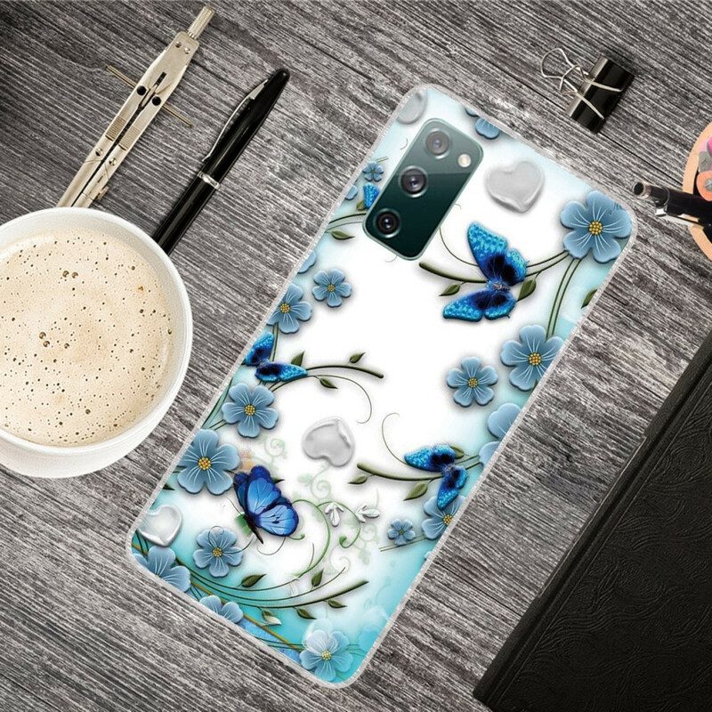 Cover Samsung Galaxy S20 FE Farfalle E Fiori Retrò Senza Soluzione Di Continuità