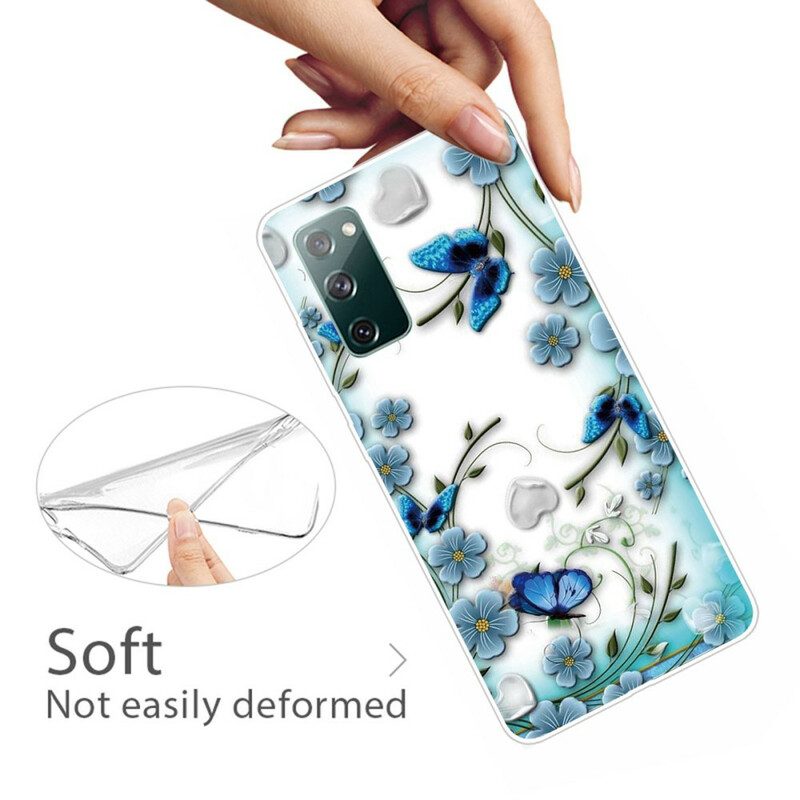 Cover Samsung Galaxy S20 FE Farfalle E Fiori Retrò Senza Soluzione Di Continuità