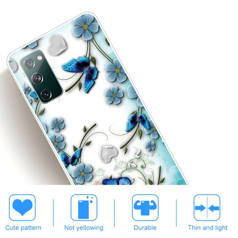 Cover Samsung Galaxy S20 FE Farfalle E Fiori Retrò Senza Soluzione Di Continuità