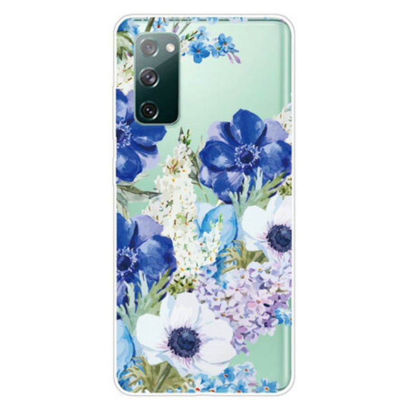 Cover Samsung Galaxy S20 FE Fiori Blu Dell'acquerello Senza Soluzione Di Continuità