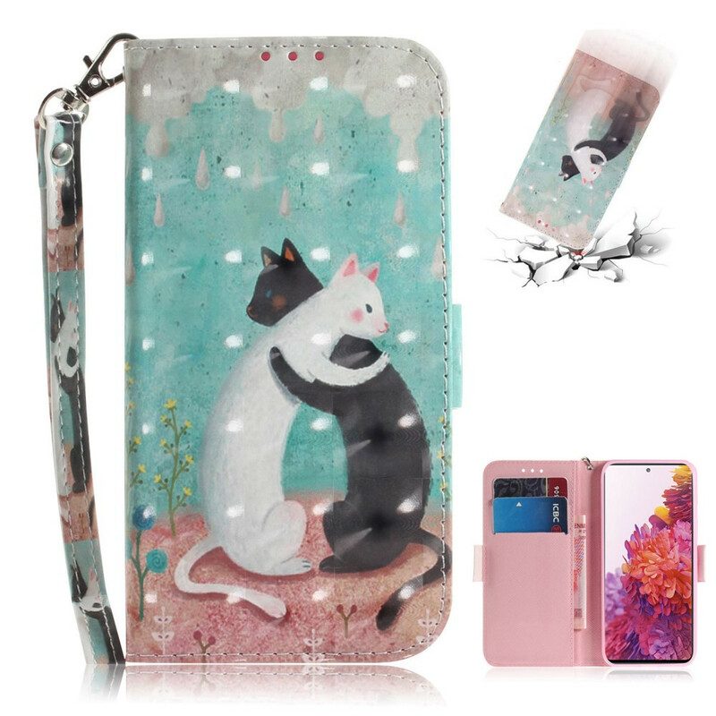 Custodia in pelle Samsung Galaxy S20 FE Amici Gatto Strappy