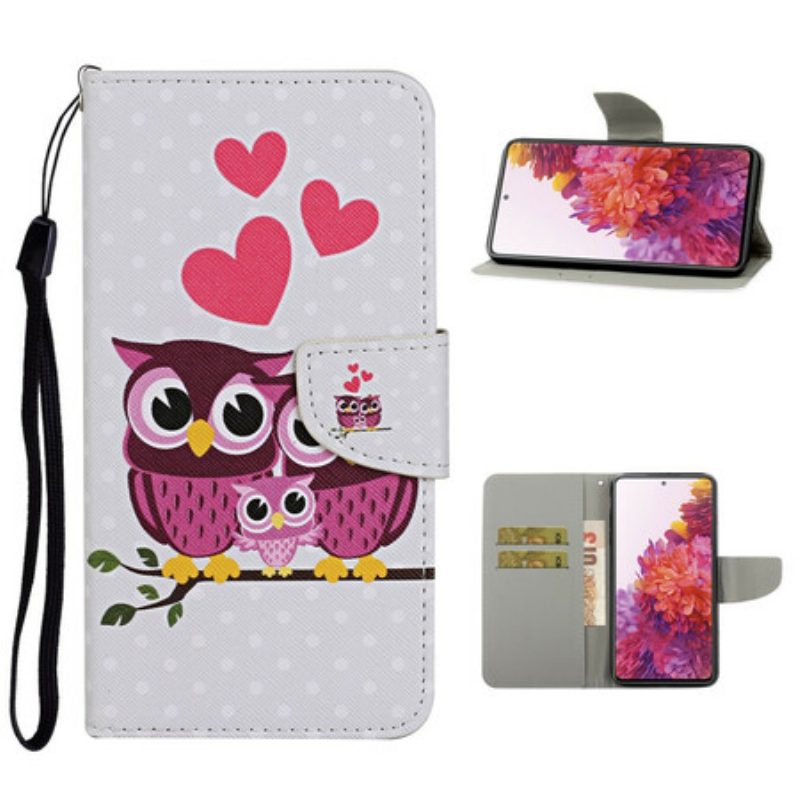 Custodia in pelle Samsung Galaxy S20 FE Famiglia Di Gufi Con Cordino