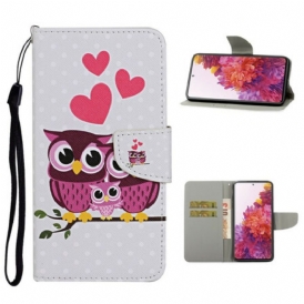 Custodia in pelle Samsung Galaxy S20 FE Famiglia Di Gufi Con Cordino