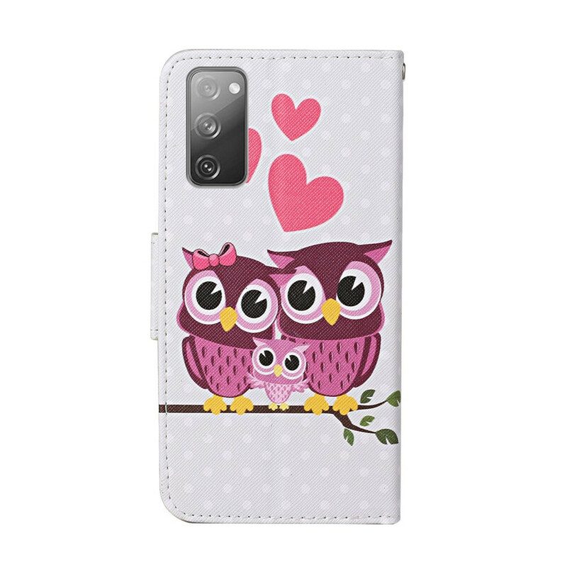 Custodia in pelle Samsung Galaxy S20 FE Famiglia Di Gufi Con Cordino