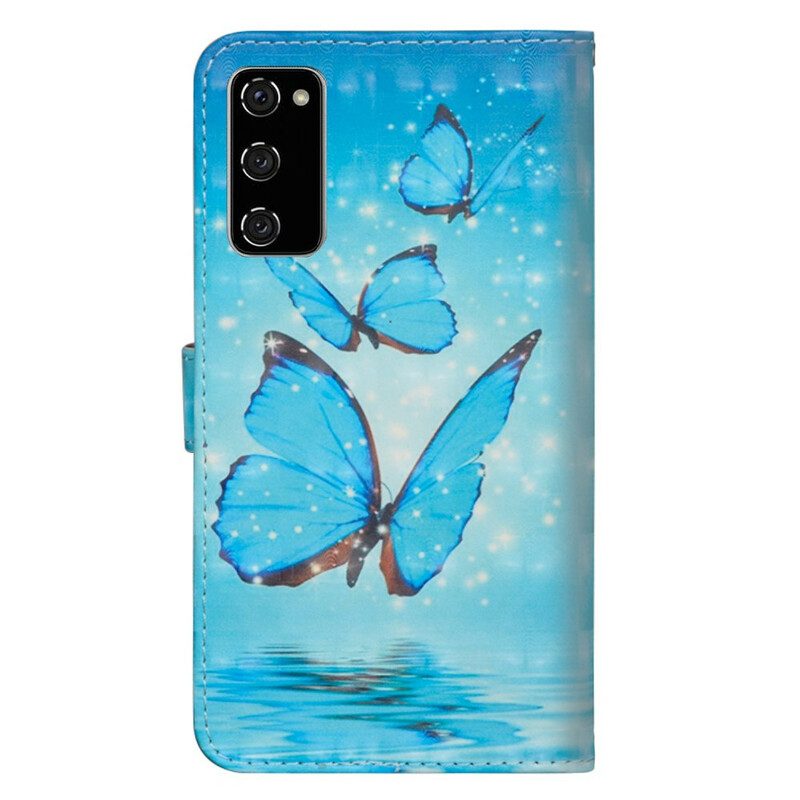 Custodia in pelle Samsung Galaxy S20 FE Farfalle Blu Volanti