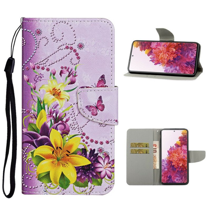 Custodia in pelle Samsung Galaxy S20 FE Fiori Magistrali Con Cinturino