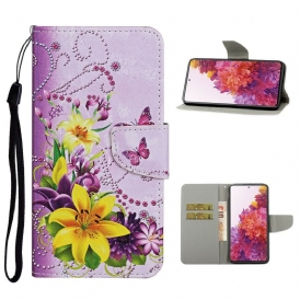 Custodia in pelle Samsung Galaxy S20 FE Fiori Magistrali Con Cinturino