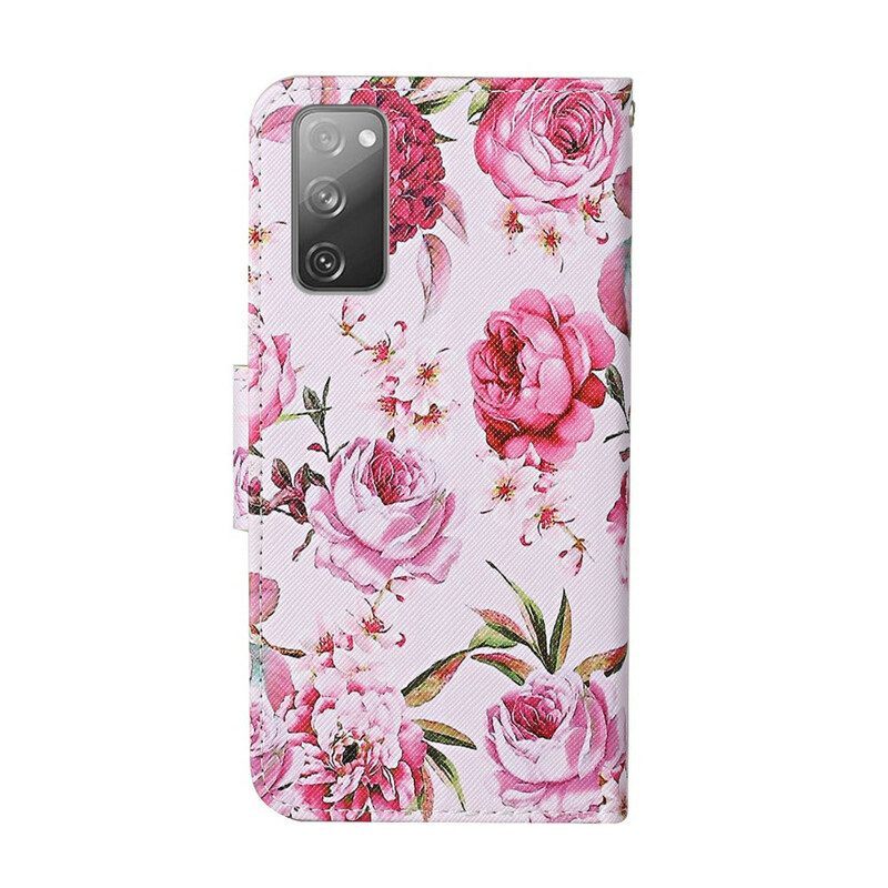 Custodia in pelle Samsung Galaxy S20 FE Fiori Magistrali Con Cinturino