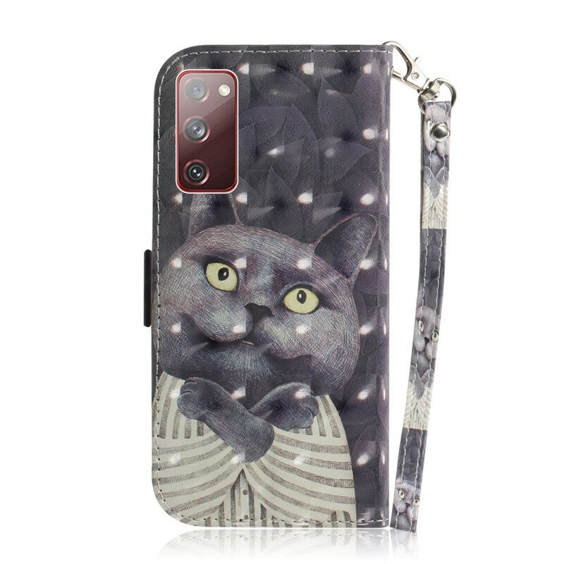 Custodia in pelle Samsung Galaxy S20 FE Gatto Grigio Con Cinturino