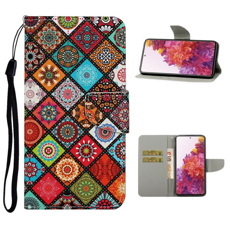 Custodia in pelle Samsung Galaxy S20 FE Mandala Patchwork Con Cordino