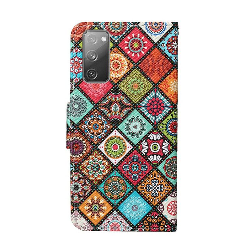 Custodia in pelle Samsung Galaxy S20 FE Mandala Patchwork Con Cordino