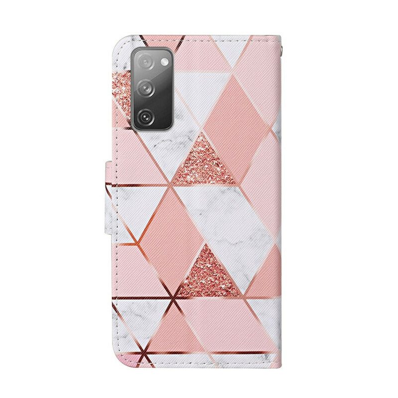 Custodia in pelle Samsung Galaxy S20 FE Marmo E Paillettes Con Cinturino