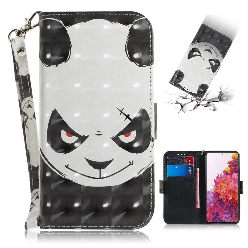 Custodia in pelle Samsung Galaxy S20 FE Panda Arrabbiato Con Cordino