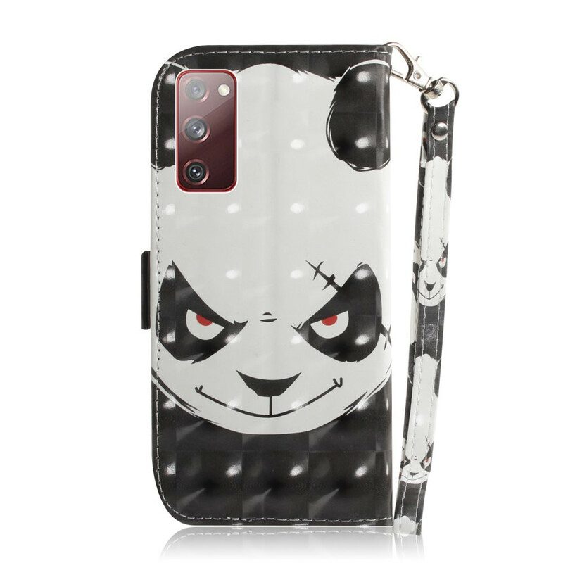 Custodia in pelle Samsung Galaxy S20 FE Panda Arrabbiato Con Cordino