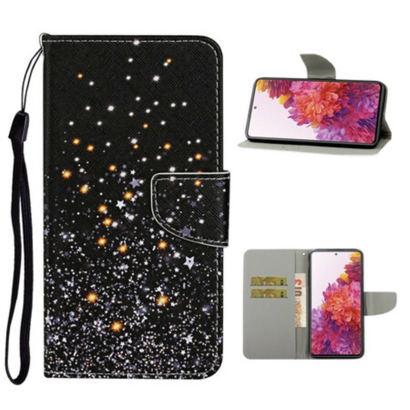 Custodia in pelle Samsung Galaxy S20 FE Stelle E Paillettes Con Cordino