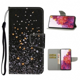 Custodia in pelle Samsung Galaxy S20 FE Stelle E Paillettes Con Cordino